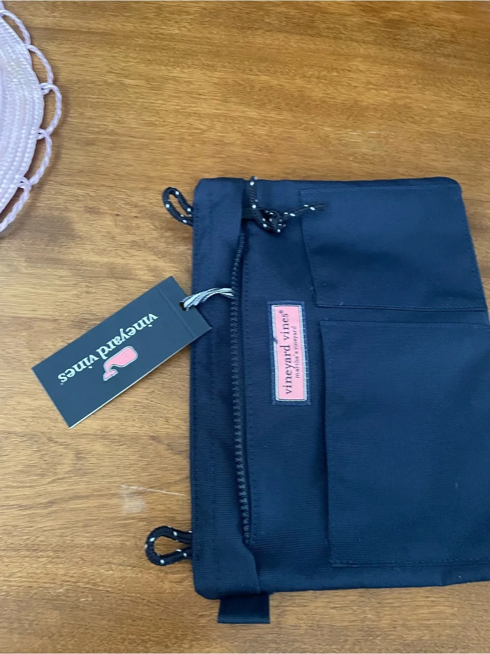 Vineyard Vines Navy Canvas Cosmetic Pouch with Pink Logo Patch